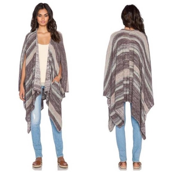 Free People Size Small Oversized Striped Linen Blend Poncho Sweater Cardigan - Picture 3 of 10